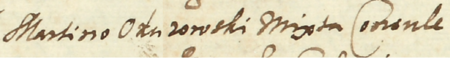 Z księgi przyjęć do krakowskiego prawa miejskiego z lat 1555–1611: strony z odnotowanym w roku 1591
nadaniem obywatelstwa miasta Krakowa Kasprowi Okurowskiemu Mixcie, synowi rajcy kazimierskiego
Marcina Okurowskiego Mixty – oraz zbliżenie zapisu imienia i urzędu
(Archiwum Narodowe w Krakowie, sygn. rkps 1423, s. 408–409)
