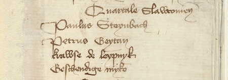 Z najstarszej księgi przyjęć do prawa miejskiego w Krakowie z lat 1392–1422 wpis z 1404 r. z powołanymi na
starszych Kwartału Sławkowskiego (Archiwum Narodowe w Krakowie, sygn. rkps 1420, s. 43)