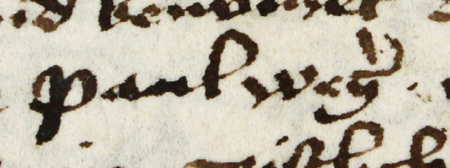 Z księgi radzieckiej obejmującej lata 1450–1483 fragment strony 105 z początkiem wpisu z 1455 roku, dotyczącego sporu między
przeorem jednego z klasztorów, reprezentującym wdowę Katarzynę, a rajcą Piotrem Wegerem, o legalność testamentu sporządzonego
przez Mikołaja rusznikarza – oraz powiększenie zapisu imienia (Archiwum Państwowe w Krakowie, sygn. rkps 429, s. 105)