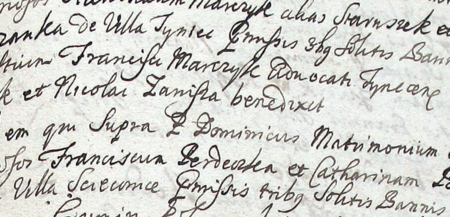 (Archiwum parafii Świętych Apostołów Piotra i Pawła w Krakowie,
Księga ślubów 1645–1769, s. 155)