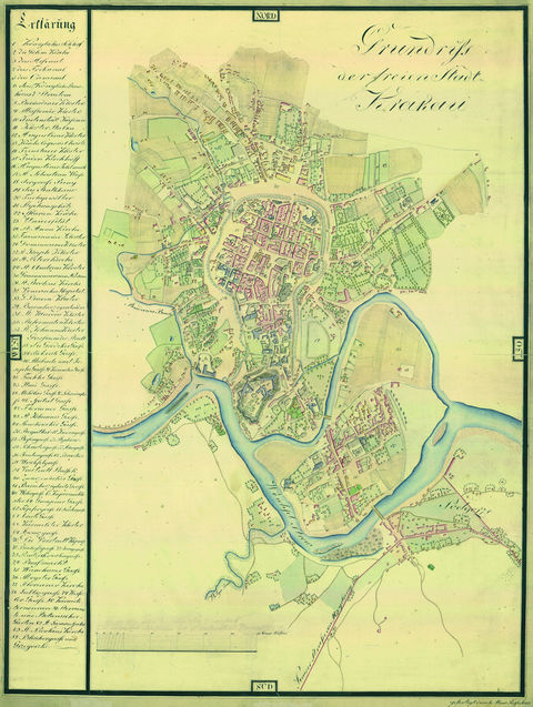 Grundriss der freien Stadt Krakau – plan Wolnego Miasta Krakowa sporządzony przez MenoPassecka  ok.1817 r., czyli już po odłączeniu Podgórza od Krakowa i przywróceniu samodzielności temu miastu po prawej stronie Wisły oraz po utworzeniu Wolnego, Niepodległego i Ściśle Neutralnego Miasta Krakowa i Jego Okręgu, zwanego też Rzeczypospolitą Krakowską (Muzeum Historyczne Miasta Krakowa, nr. inw. Zb. Kart. 8.T.VIIIa)