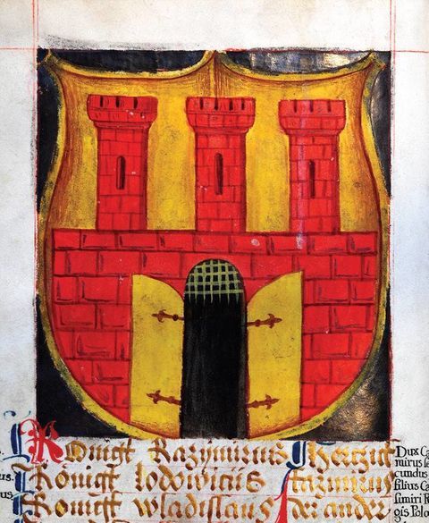 (006) Wizerunek herbu Krakowa zamieszczony w Księdze
zmarłych Bractwa kościoła Panny Marii w Krakowie,
pochodzącej z początku XVI w. (ze zbiorów ABM)
