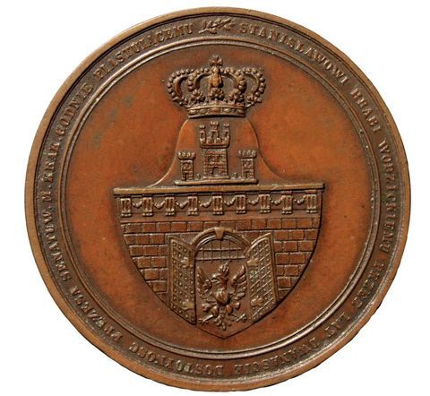(019) Herb Krakowa i jednocześnie całej Rzeczypospolitej
Krakowskiej na medalu wybitym w 1833 r. przez Izbę Prawodawczą
(quasi-parlament) w podzięce za wspieranie starań,
aby przywrócić ją do działalności po okresie zawieszenia
(ze zbiorów prywatnych)