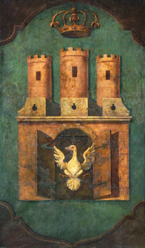 (614) XIX w. – przedstawienie herbu miasta przez nieznanego
autora, olej na płótnie (MUJ, nr inw. 1780)